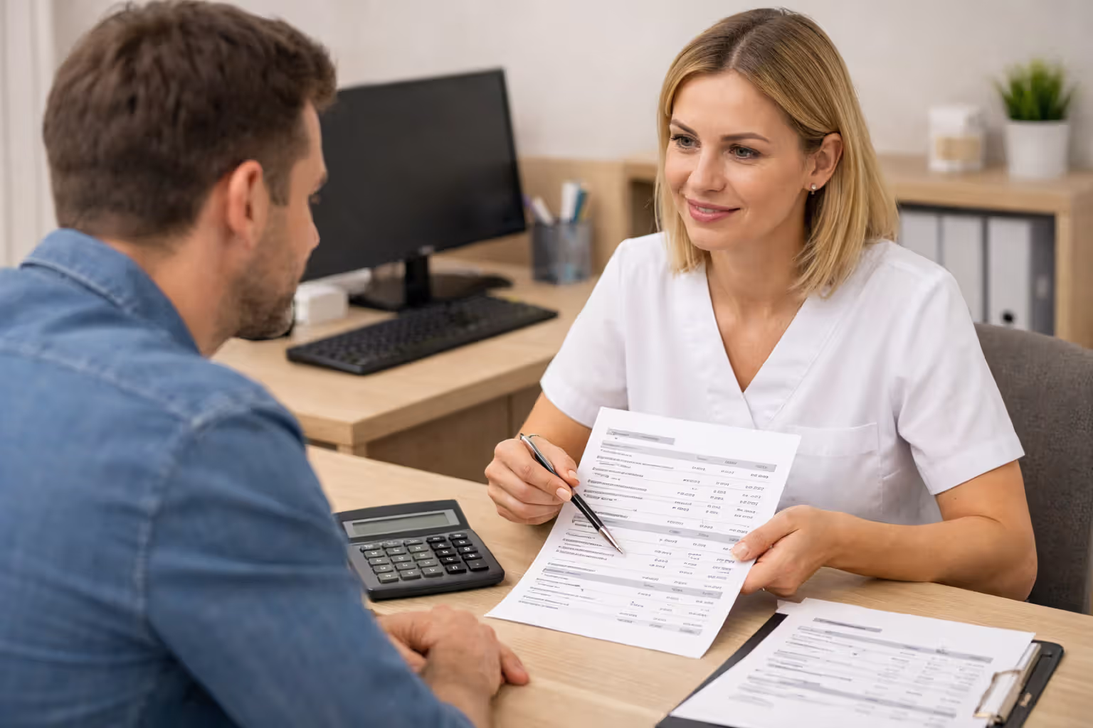 Patient reviewing dental bonding treatment costs and insurance coverage with clinic staff