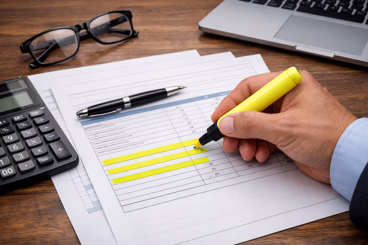 Reviewing dental insurance policy details with calculator and documents