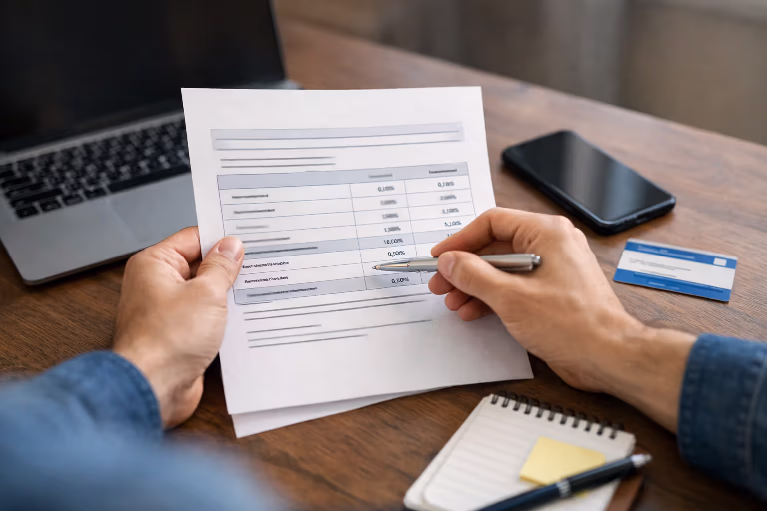 Person reviewing a written dental insurance estimate before surgery