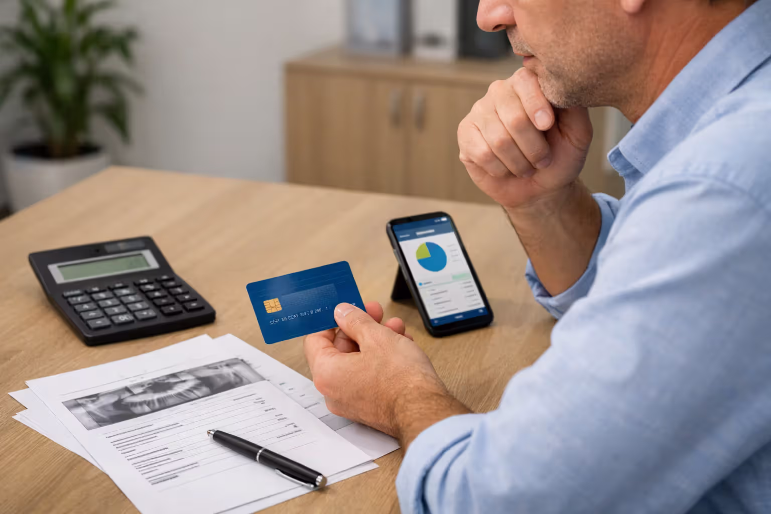 Patient reviewing financing options for veneer treatment costs